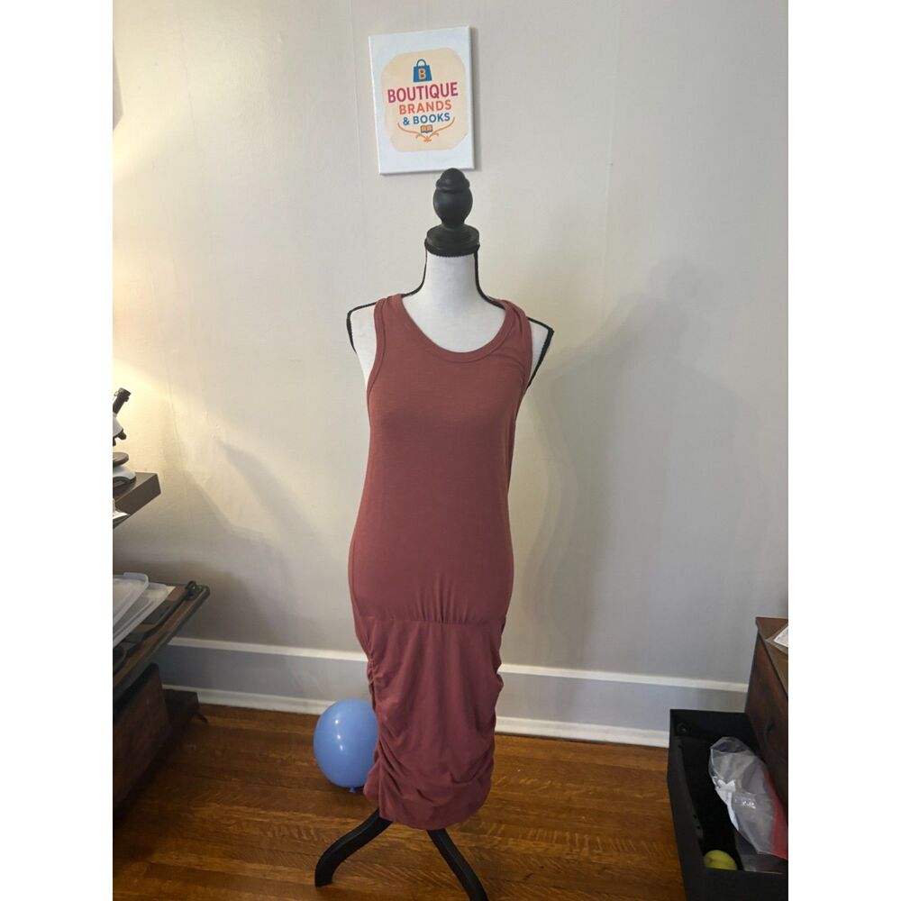Anthropologie Sundry Rust Brown Ruched Tank Midi Dress Size 2 - Picture 2 of 3